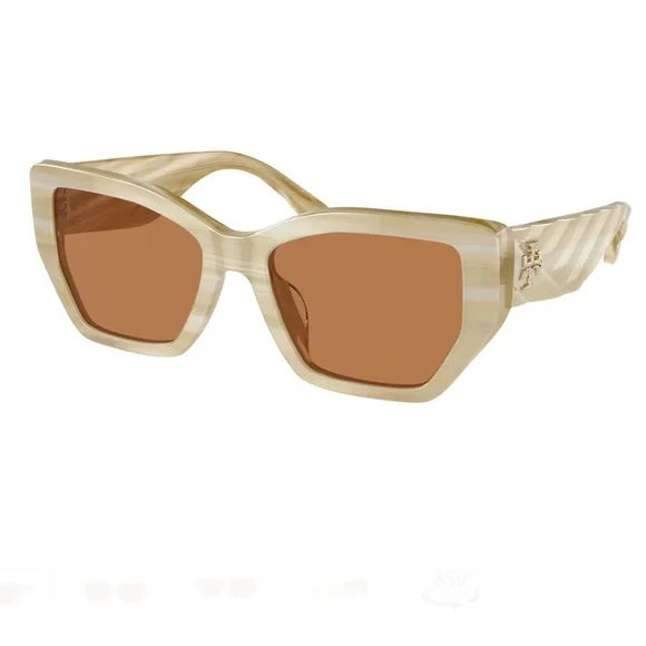 Tory Burch Sunglasses - Kira Ivory Horn Quilted with Brown Lenses - Picture 1 of 5